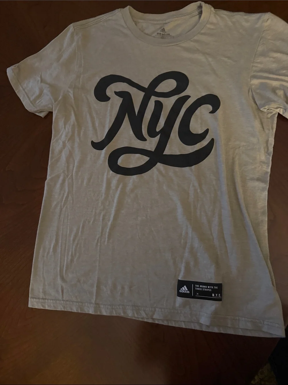 adidas Tan  Short Sleeve Tee with Black NYC Script